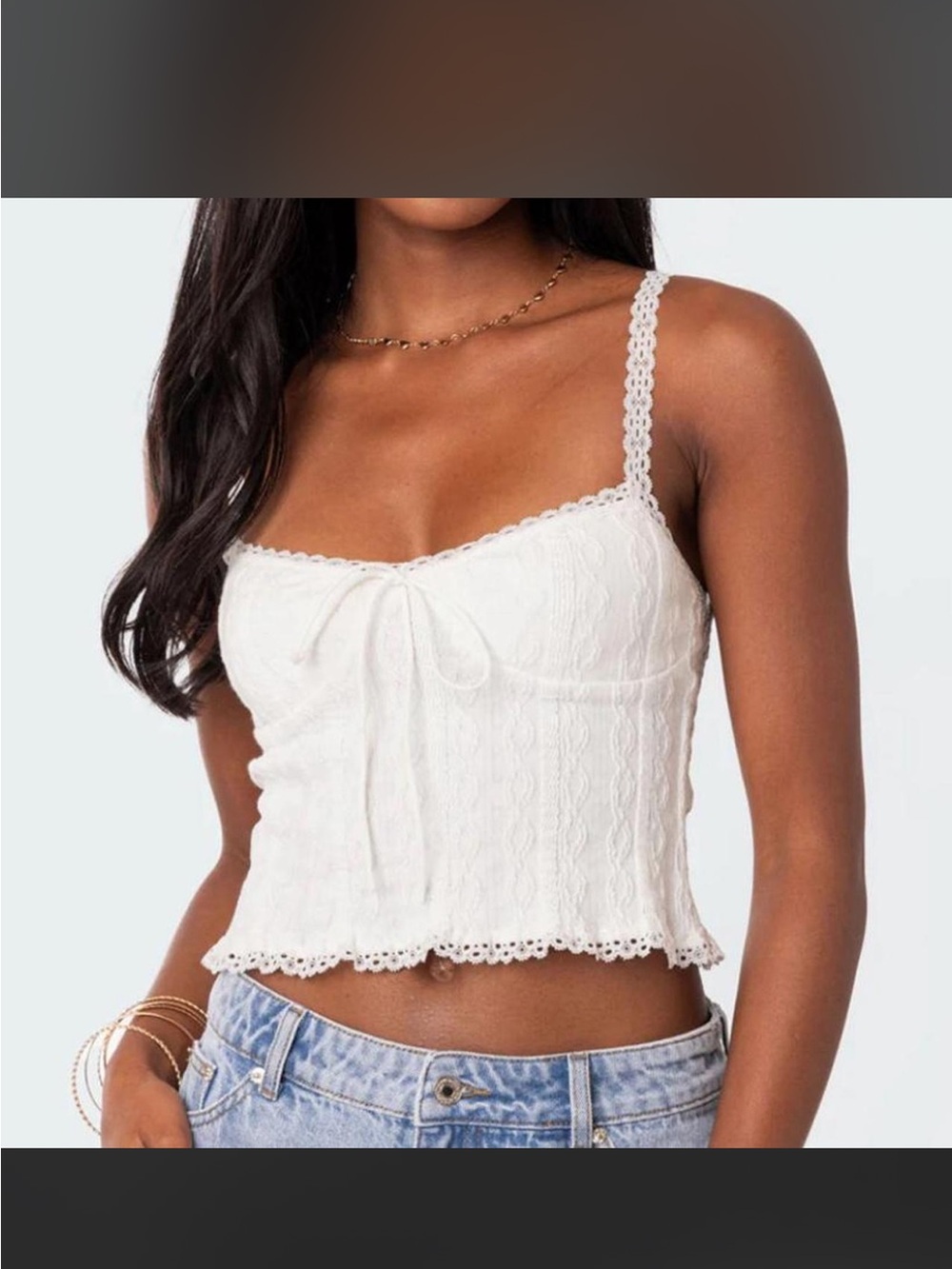 Edikted White Lace Cropped Top